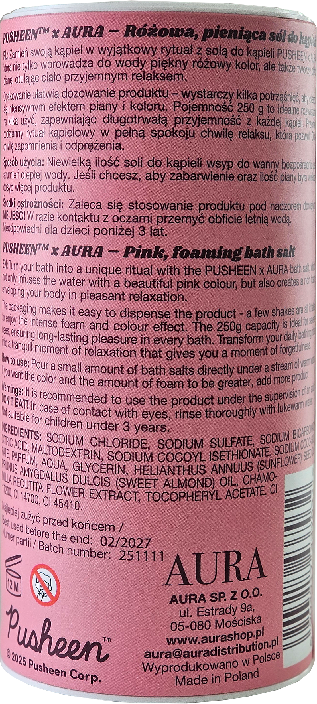 Koloryzująca i pieniąca sól do kąpieli w shakerze 250 g