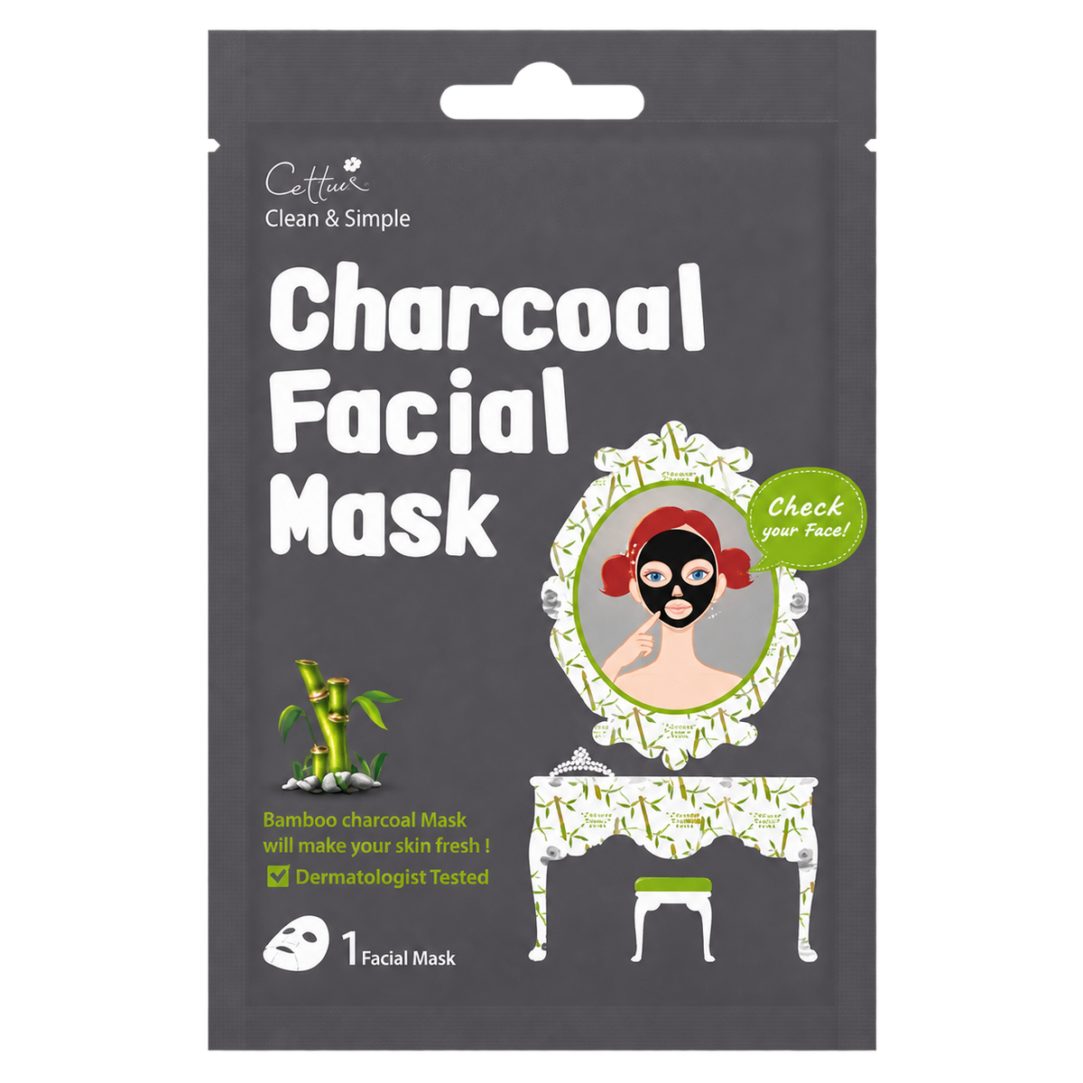 Oczyszczająca maska w płachcie z węgla bambusowego Charcoal Facial Mask